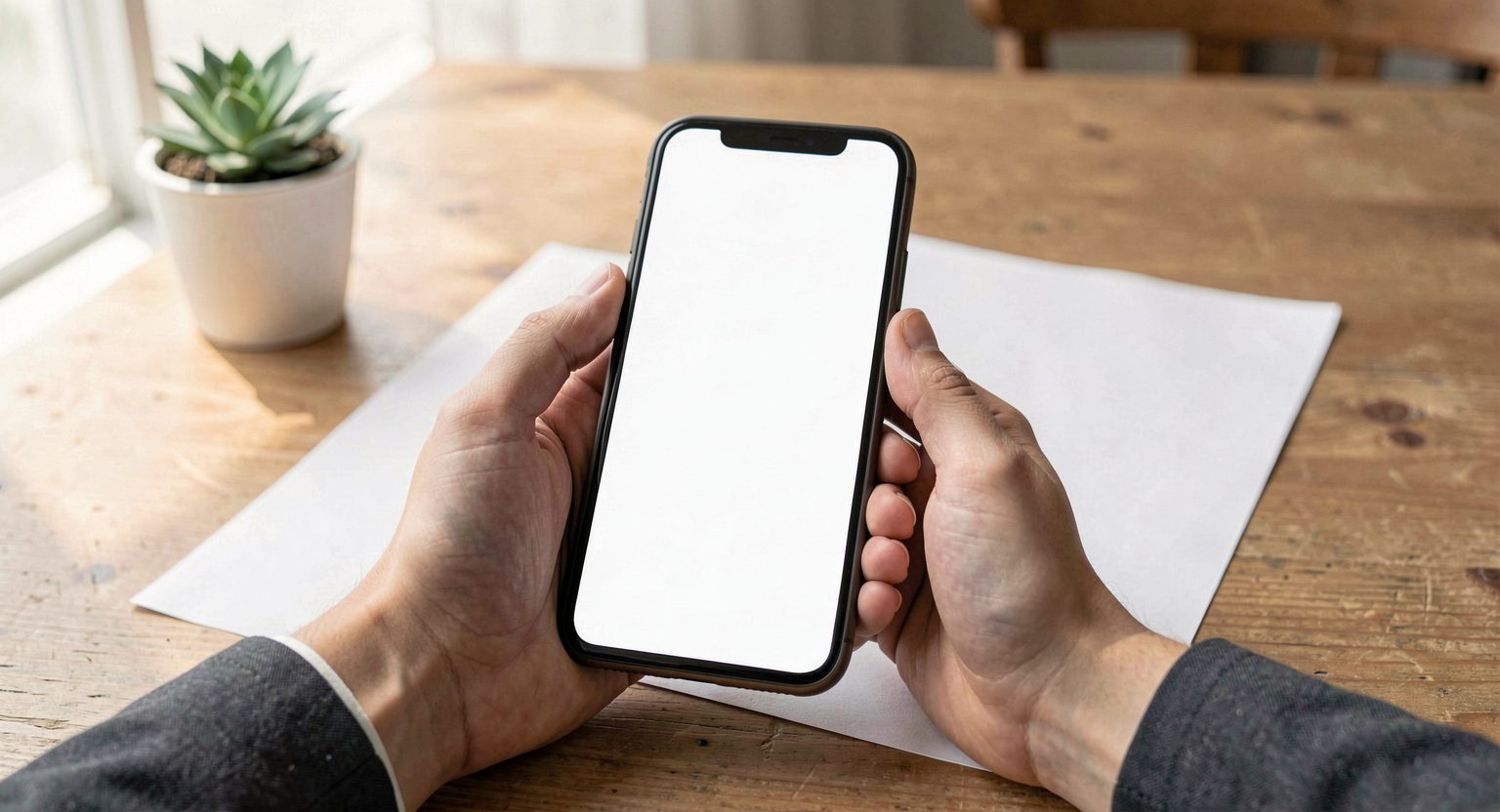 スマートフォンで請求書を確認しながら申請操作をする手元の写真